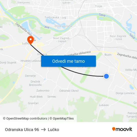 Odranska Ulica 96 to Lučko map
