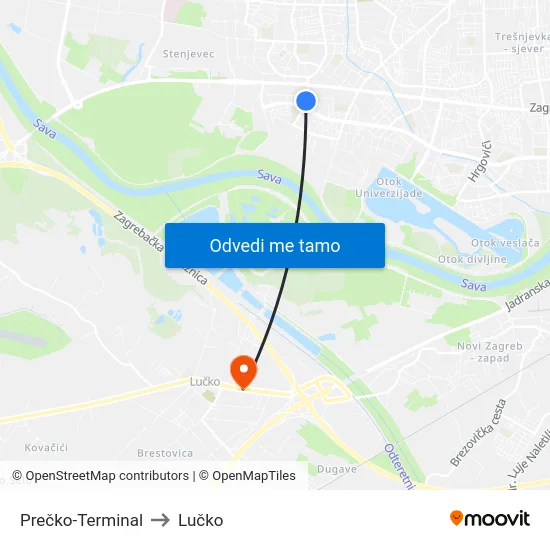 Prečko-Terminal to Lučko map