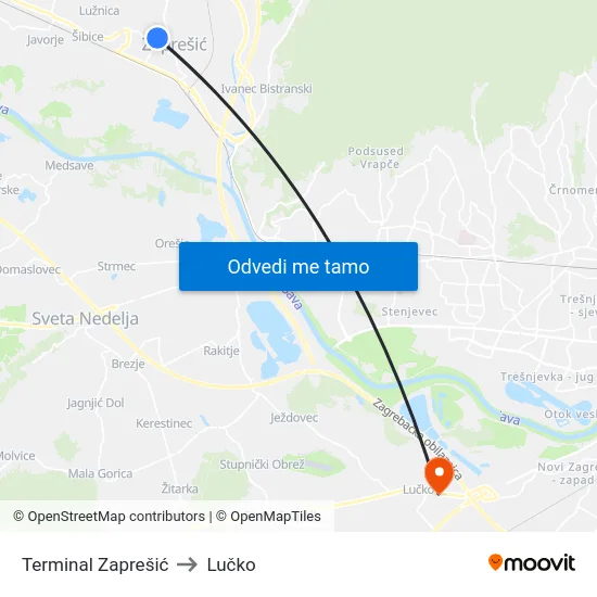 Terminal Zaprešić to Lučko map