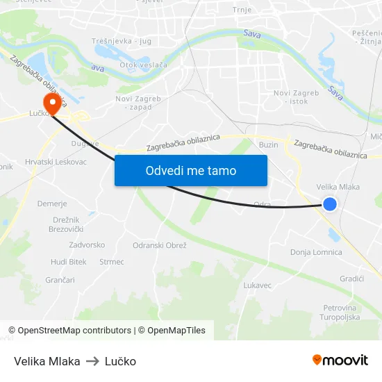 Velika Mlaka to Lučko map