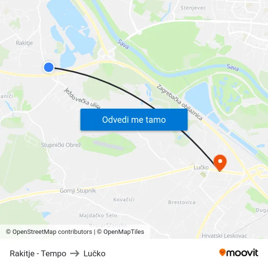 Rakitje - Tempo to Lučko map