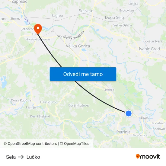 Sela to Lučko map