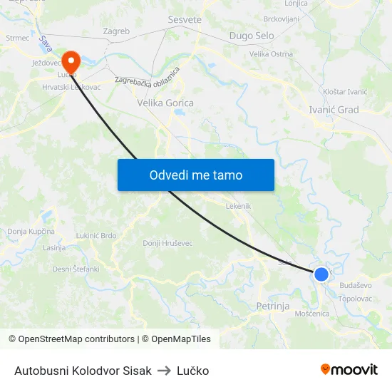 Autobusni Kolodvor Sisak to Lučko map