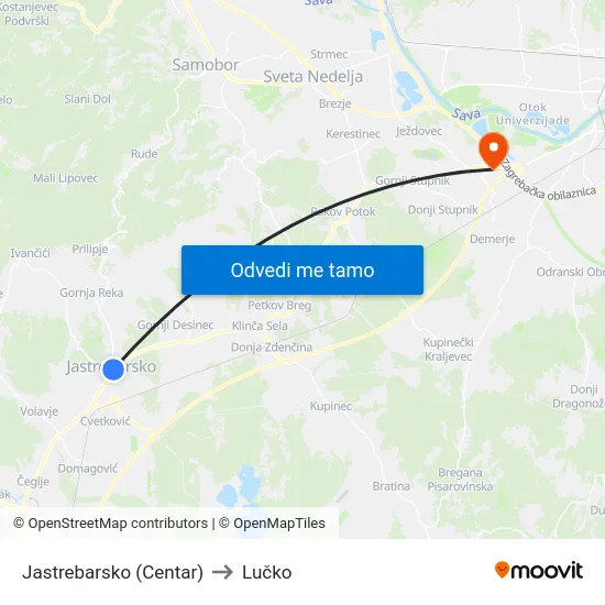 Jastrebarsko (Centar) to Lučko map