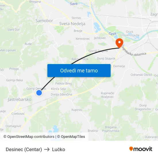 Desinec (Centar) to Lučko map