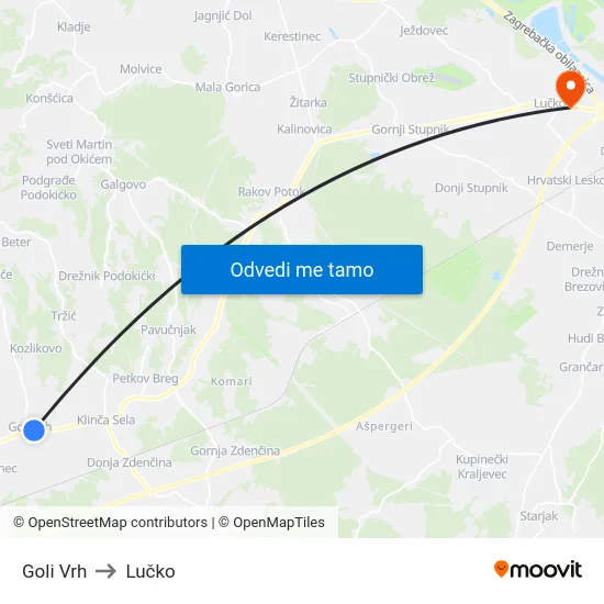 Goli Vrh to Lučko map