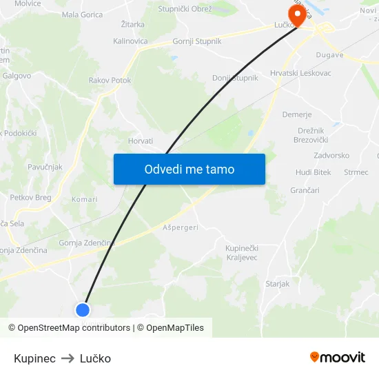 Kupinec to Lučko map