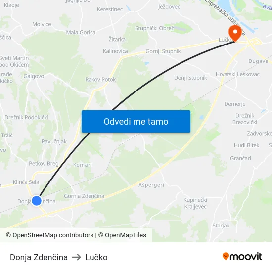 Donja Zdenčina to Lučko map