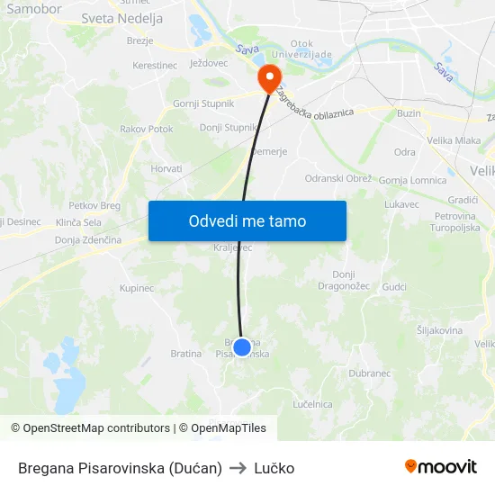Bregana Pisarovinska (Dućan) to Lučko map