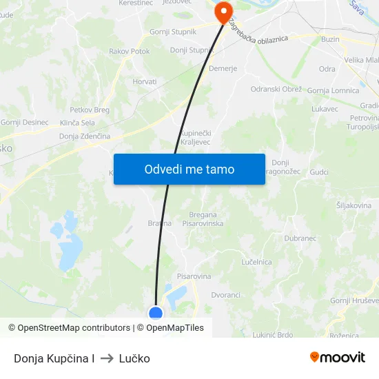 Donja Kupčina I to Lučko map
