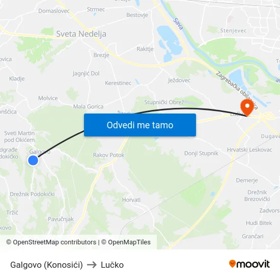 Galgovo (Konosići) to Lučko map
