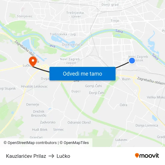 Kauzlarićev Prilaz to Lučko map