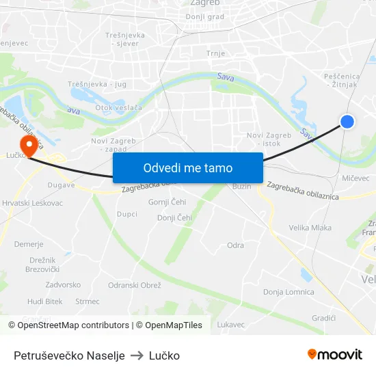Petruševečko Naselje to Lučko map