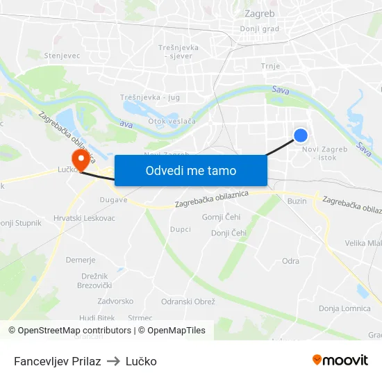 Fancevljev Prilaz to Lučko map