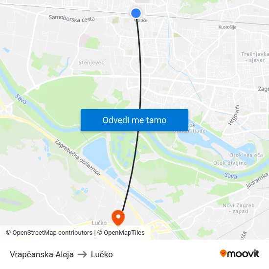 Vrapčanska Aleja to Lučko map