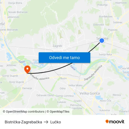 Bistrička-Zagrebačka to Lučko map