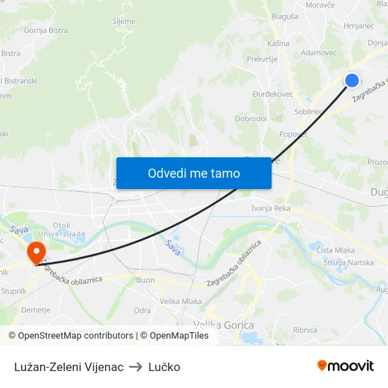 Lužan-Zeleni Vijenac to Lučko map