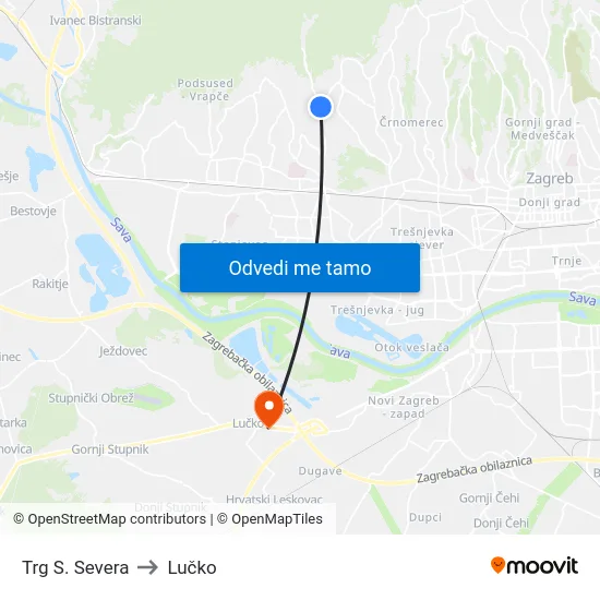 Trg S. Severa to Lučko map