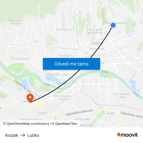 Kozjak to Lučko map