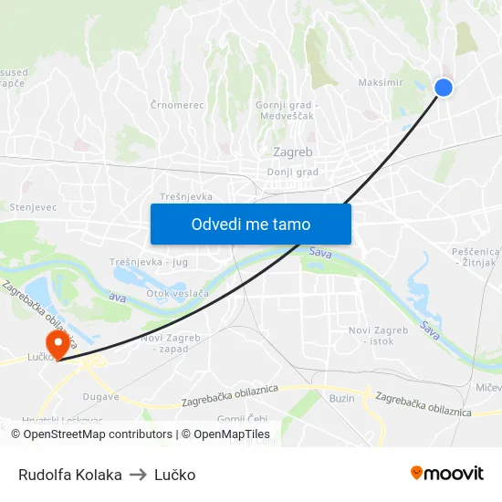 Rudolfa Kolaka to Lučko map
