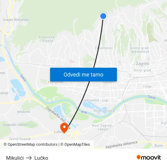 Mikulići to Lučko map