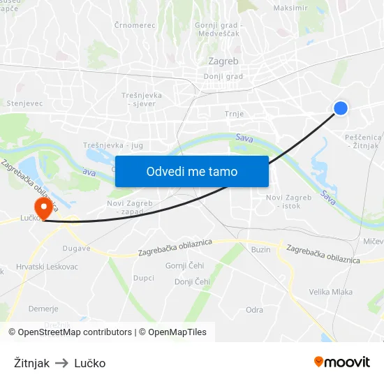 Žitnjak to Lučko map