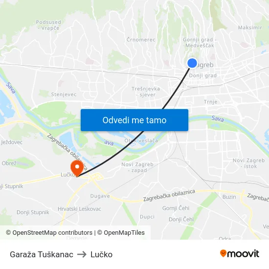 Garaža Tuškanac to Lučko map