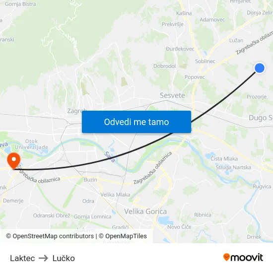 Laktec to Lučko map