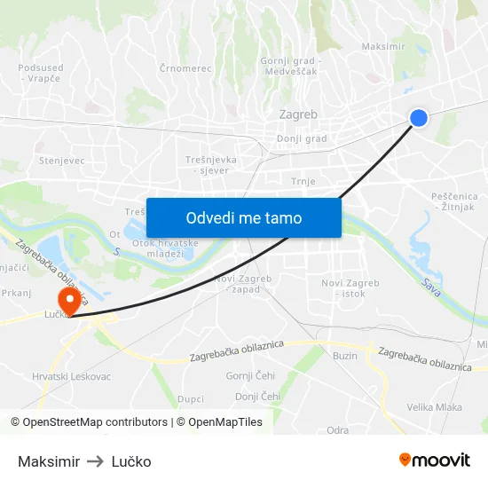 Maksimir to Lučko map