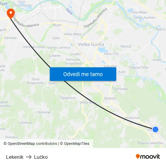 Lekenik to Lučko map