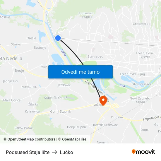 Podsused Stajalište to Lučko map