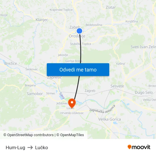Hum-Lug to Lučko map