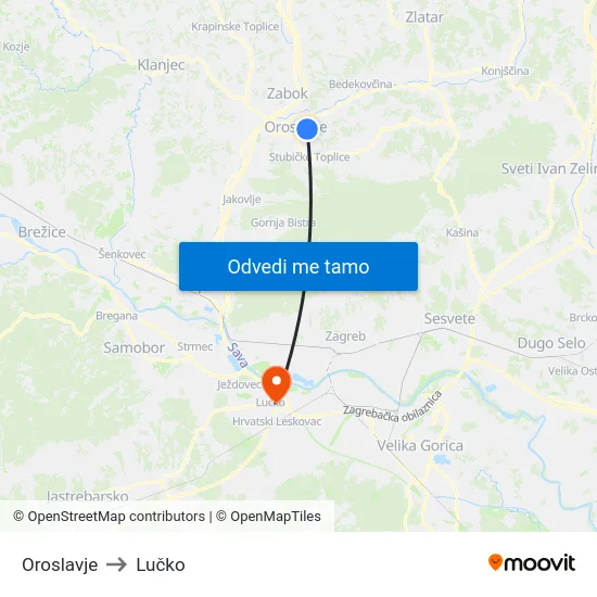 Oroslavje to Lučko map