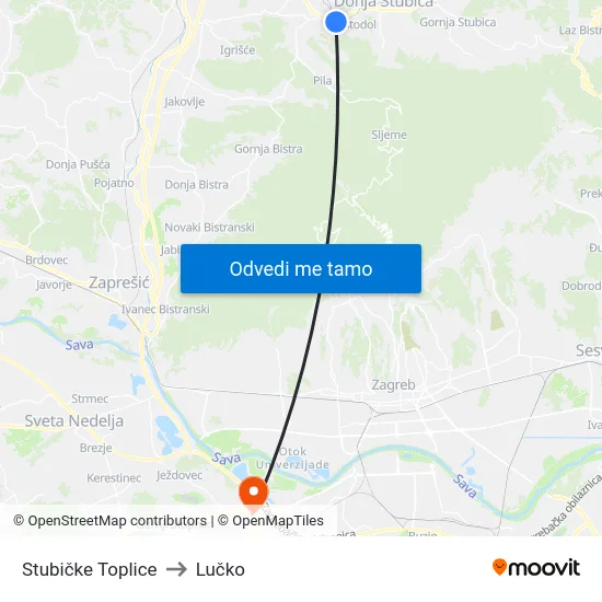 Stubičke Toplice to Lučko map