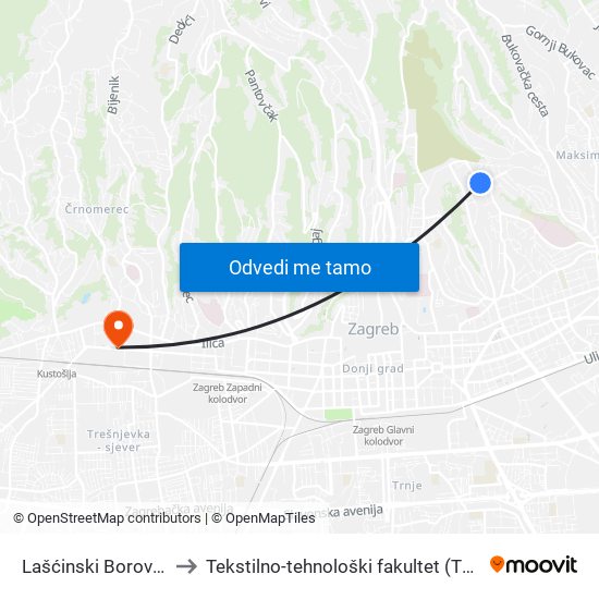Lašćinski Borovec to Tekstilno-tehnološki fakultet (TTF) map