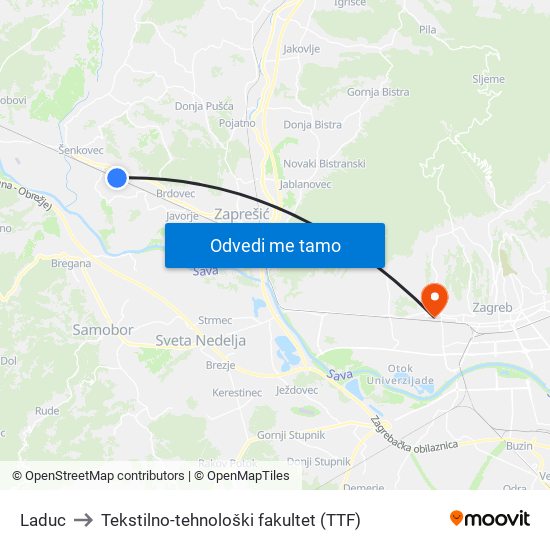 Laduc to Tekstilno-tehnološki fakultet (TTF) map