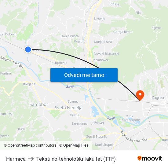 Harmica to Tekstilno-tehnološki fakultet (TTF) map
