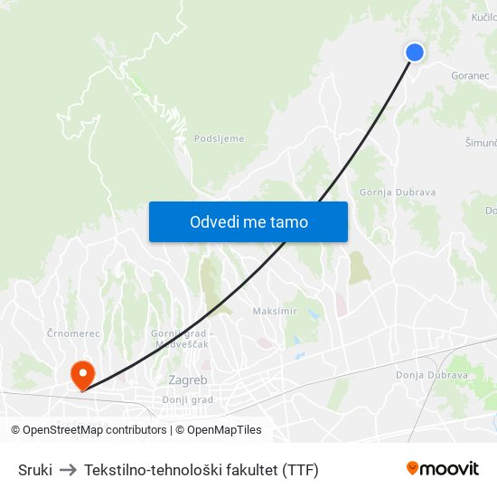 Sruki to Tekstilno-tehnološki fakultet (TTF) map