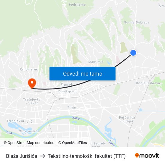 Blaža Jurišića to Tekstilno-tehnološki fakultet (TTF) map