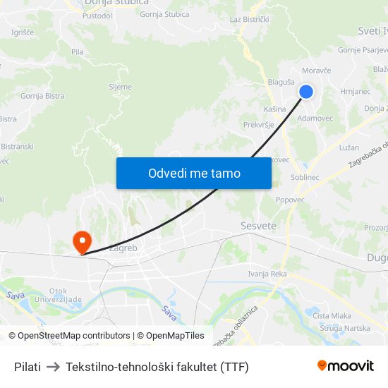 Pilati to Tekstilno-tehnološki fakultet (TTF) map