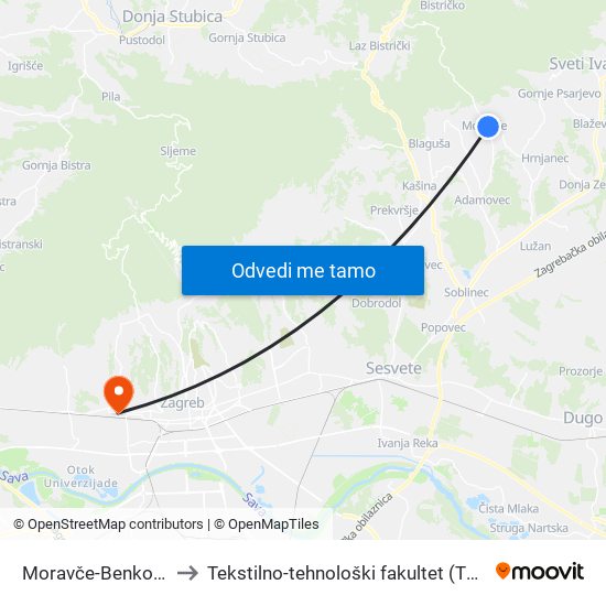 Moravče-Benkova to Tekstilno-tehnološki fakultet (TTF) map