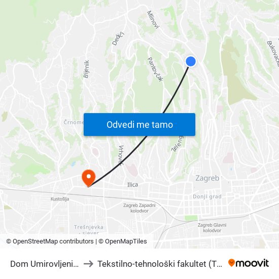 Dom Umirovljenika to Tekstilno-tehnološki fakultet (TTF) map