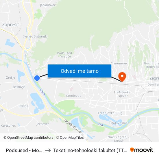 Podsused - Most to Tekstilno-tehnološki fakultet (TTF) map