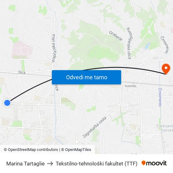 Marina Tartaglie to Tekstilno-tehnološki fakultet (TTF) map