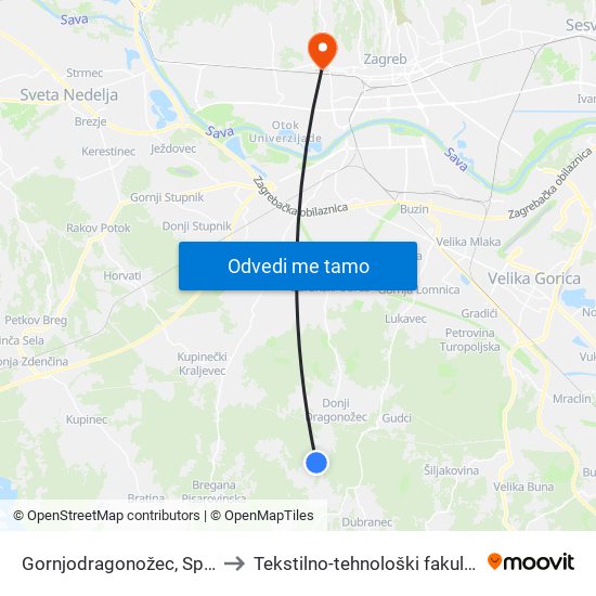 Gornjodragonožec, Spomenik to Tekstilno-tehnološki fakultet (TTF) map