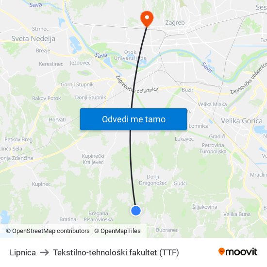 Lipnica to Tekstilno-tehnološki fakultet (TTF) map