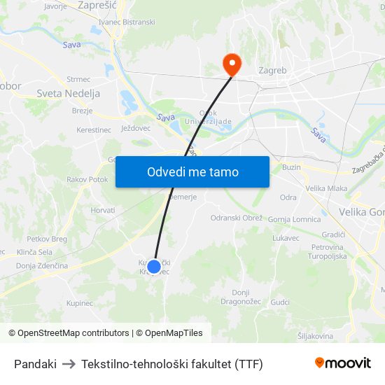 Pandaki to Tekstilno-tehnološki fakultet (TTF) map