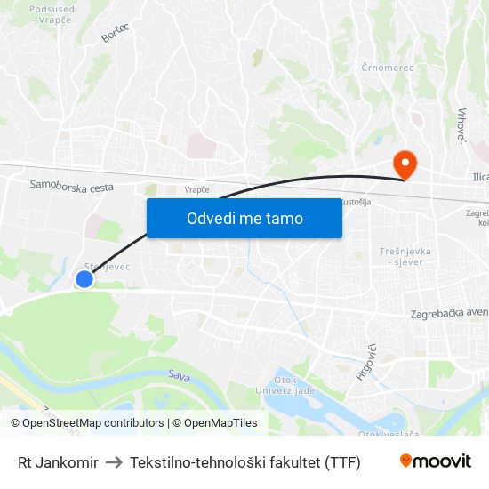 Rt Jankomir to Tekstilno-tehnološki fakultet (TTF) map