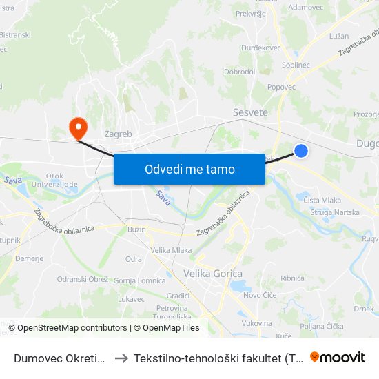 Dumovec Okretište to Tekstilno-tehnološki fakultet (TTF) map