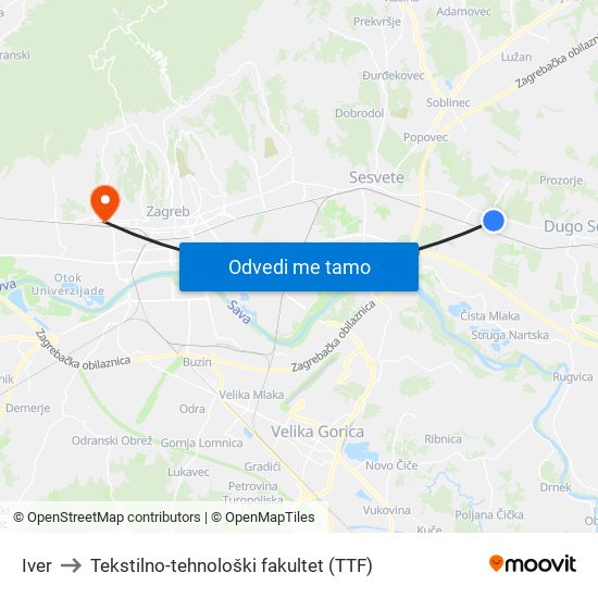 Iver to Tekstilno-tehnološki fakultet (TTF) map